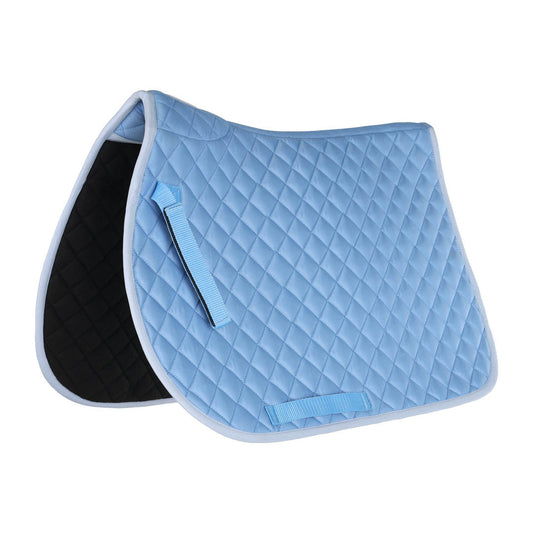 Light blue quilted saddle pad on a white background