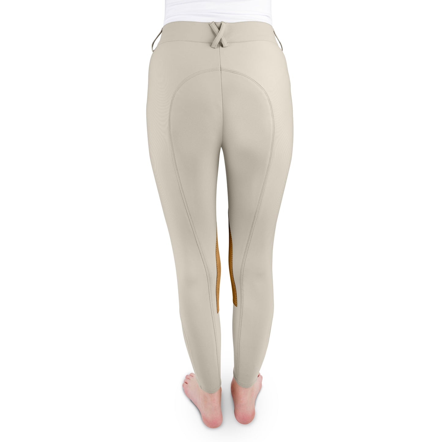 tan riding pants with brown patch