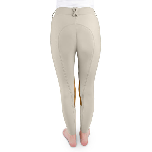 tan riding pants with brown patch