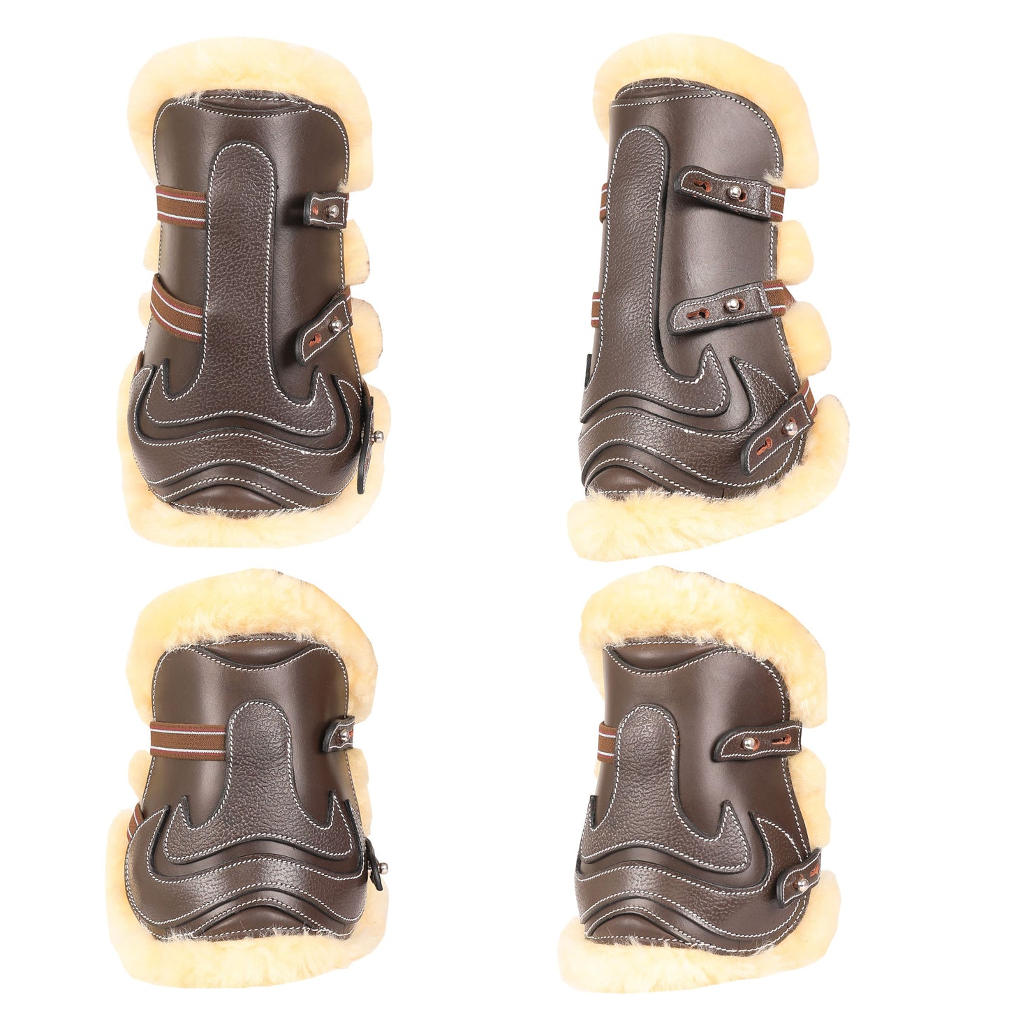 brown leather horse boots with sherpa lining