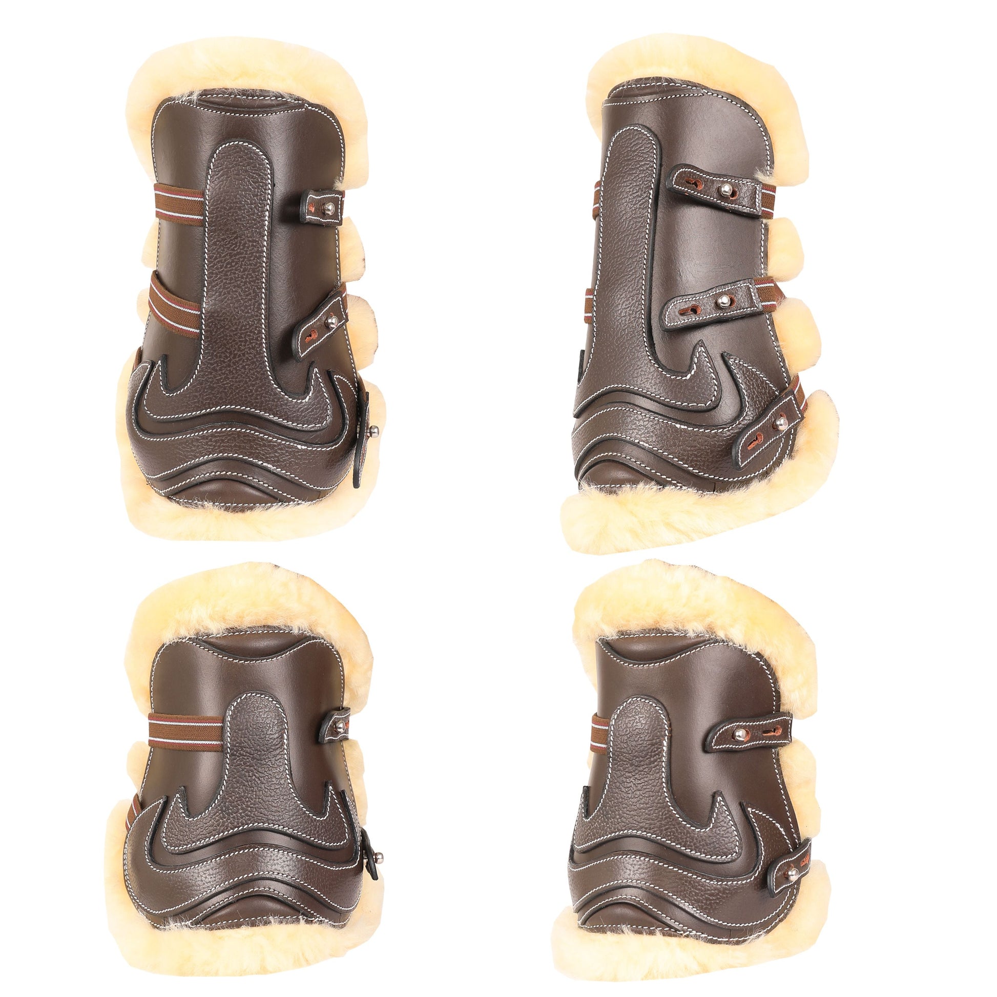 brown leather horse boots with sherpa lining