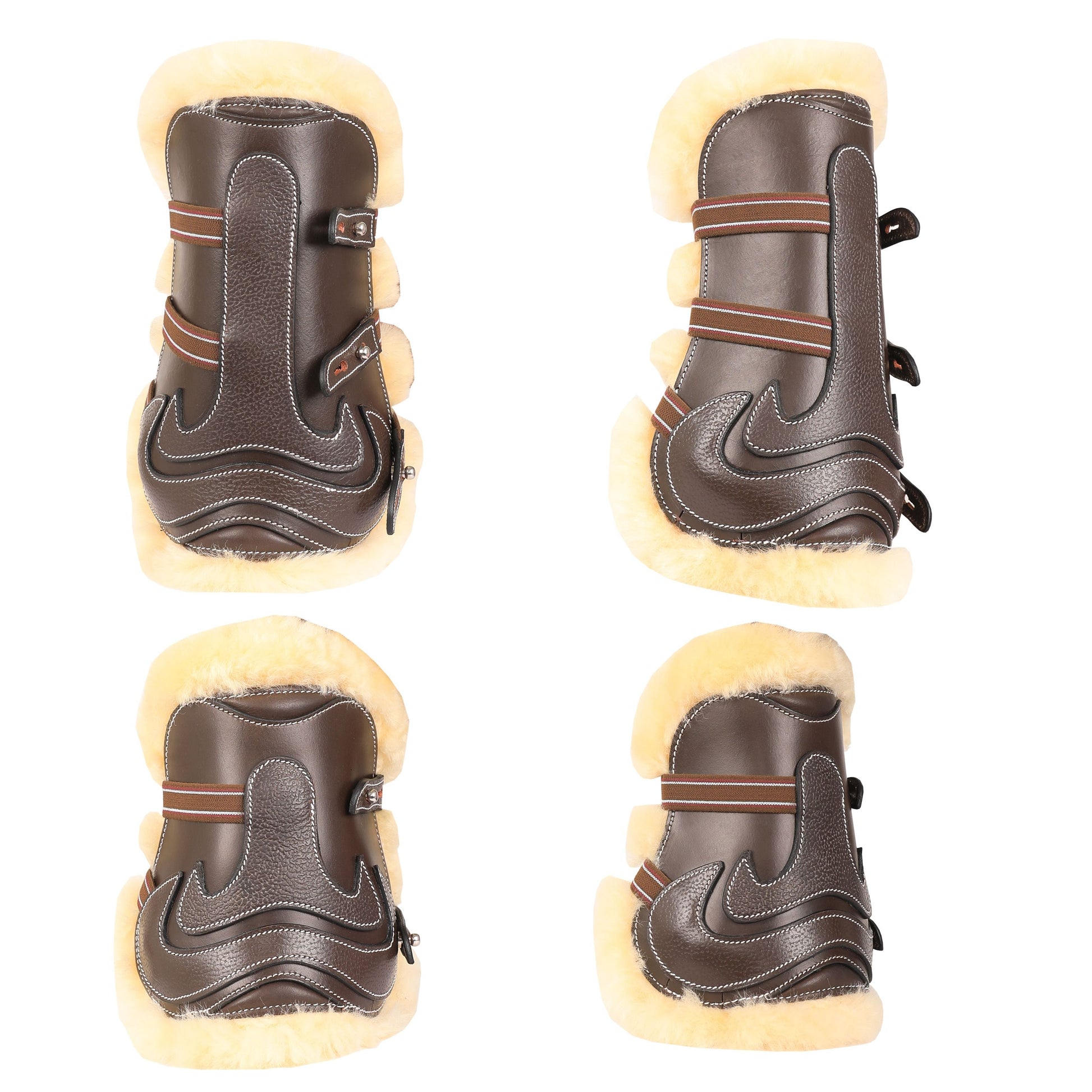 brown leather horse boots with sherpa lining