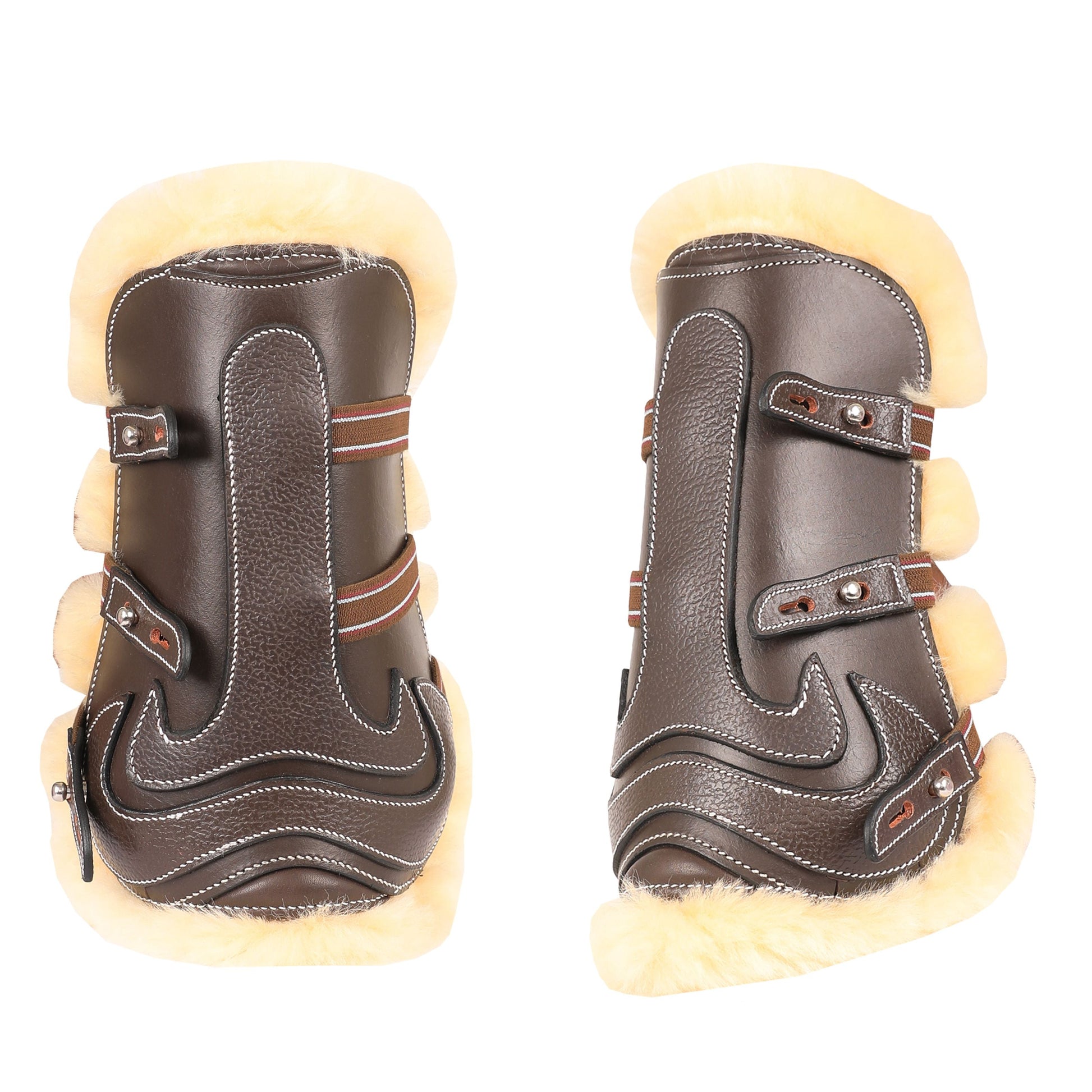 brown leather horse boots with sherpa lining
