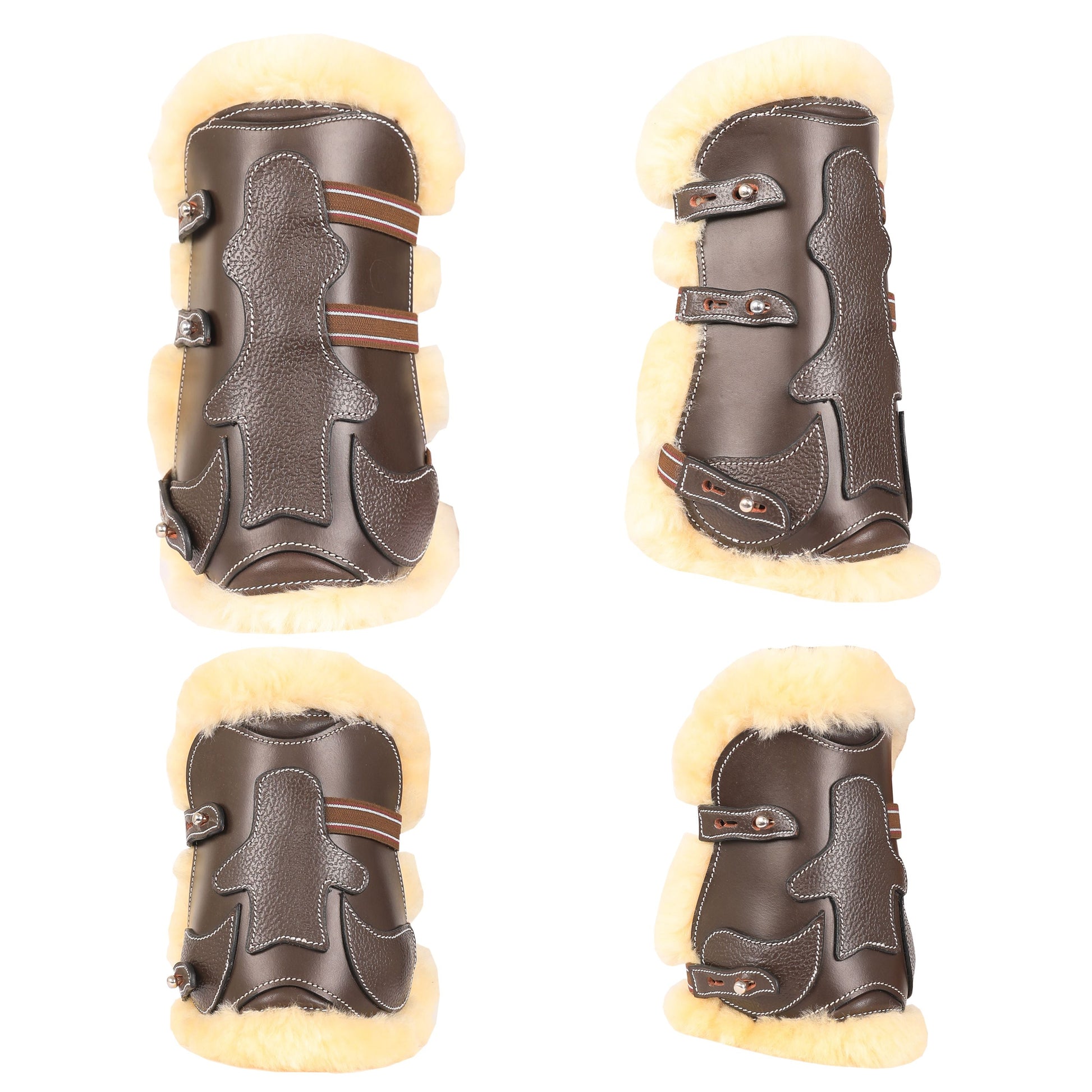 brown leather horse boots with sherpa lining
