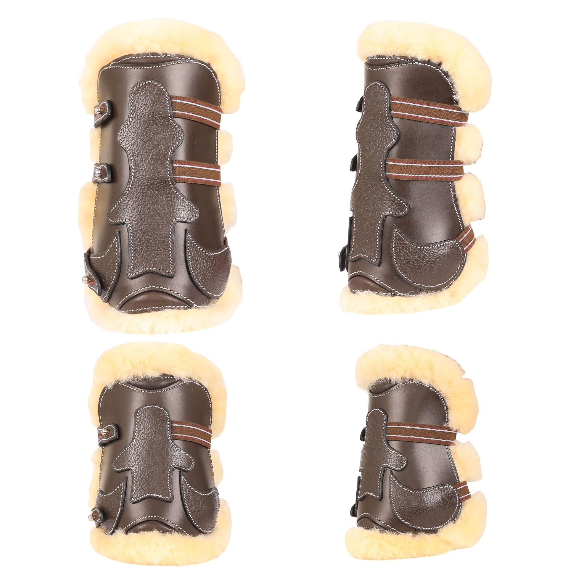 brown leather horse boots with sherpa lining