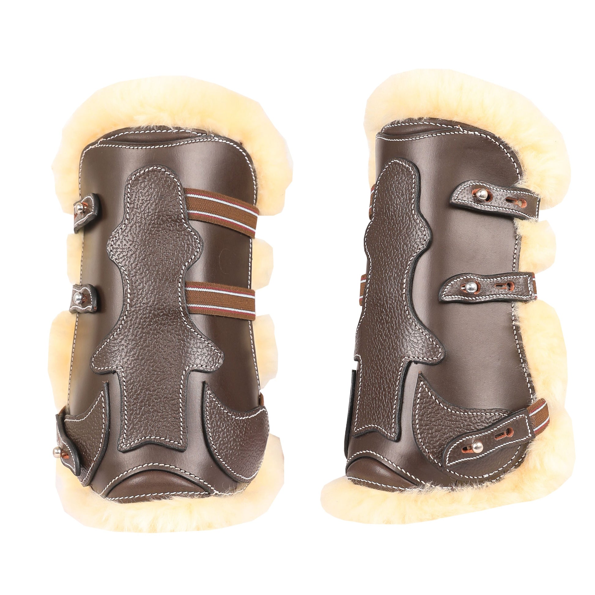 brown leather horse boots with sherpa lining