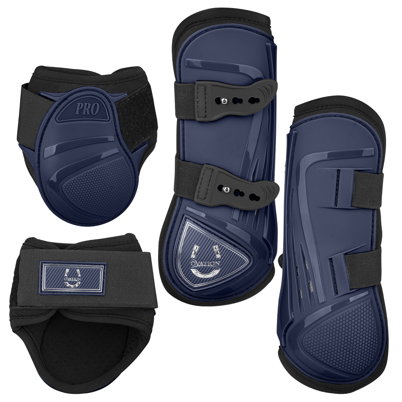 set of navy blue horse boots