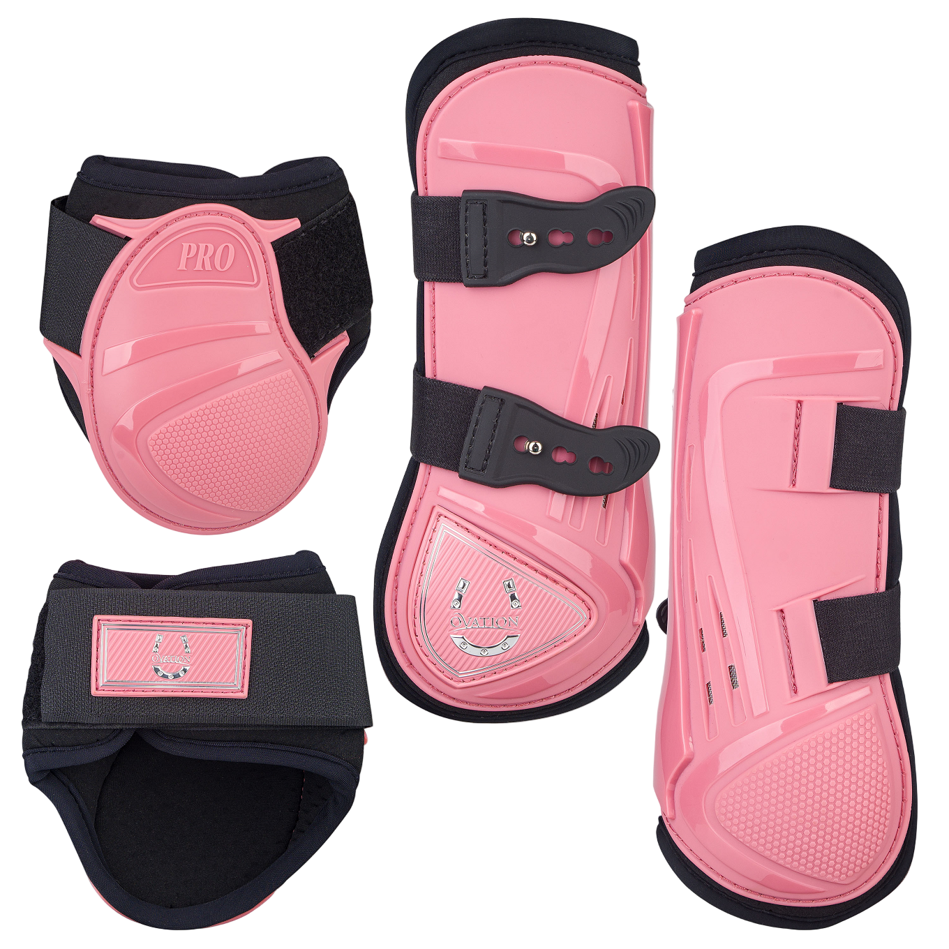 set of pink horse boots