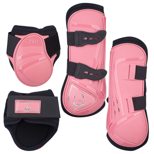 set of pink horse boots