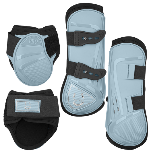 set of light blue horse boots
