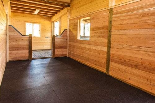 American Floor Mats - Heavy Duty Horse Tiles - Thick, Durable Rubber Flooring - Solid Black 6' x 8' Set (12 Tiles Total)