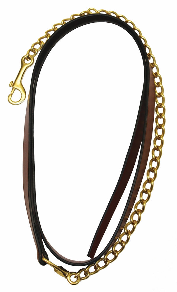 brown leather lead with brass chain