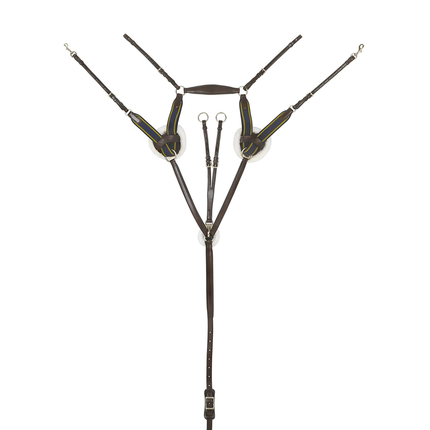 Horse bridle with multiple straps on a white background