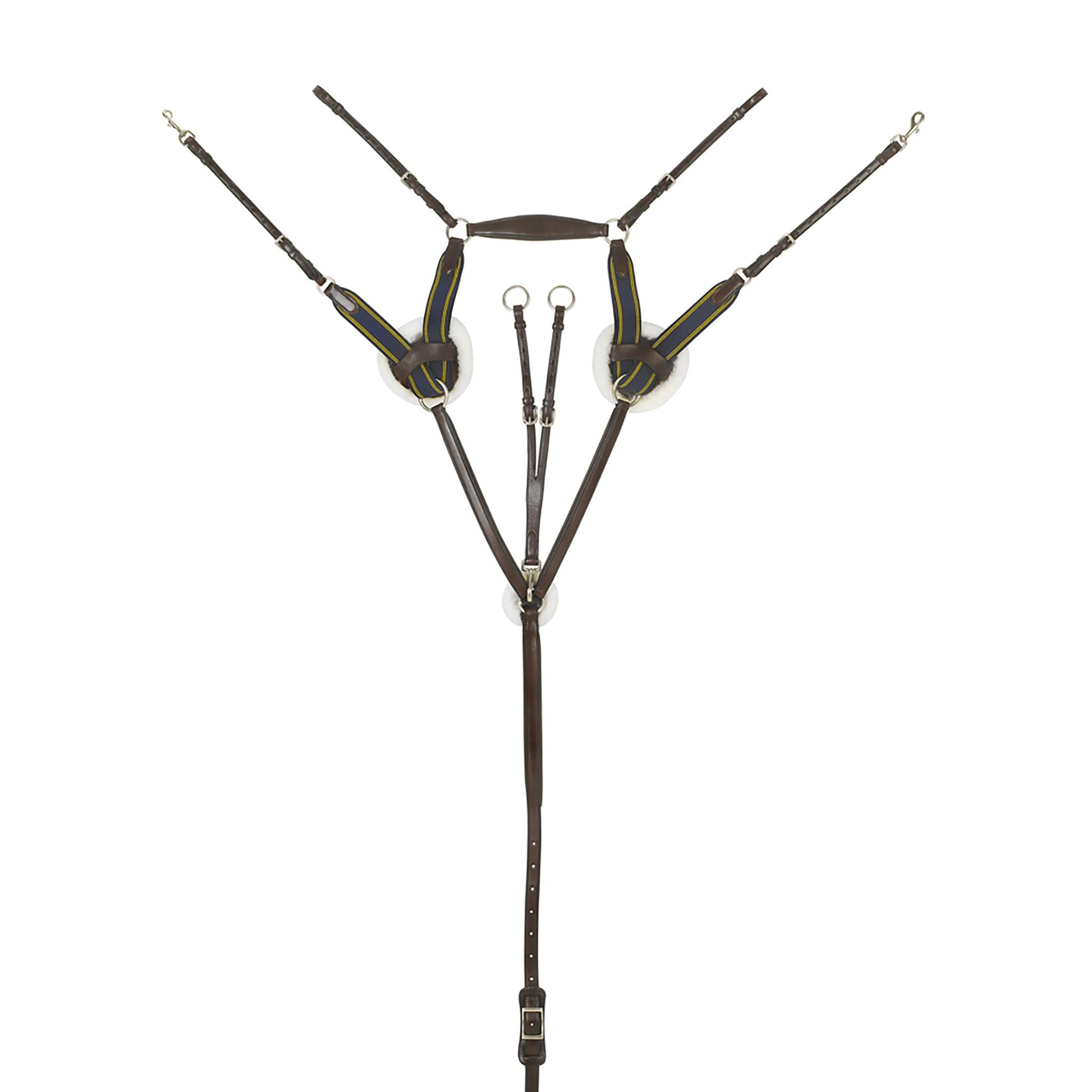 Horse bridle with multiple straps on a white background