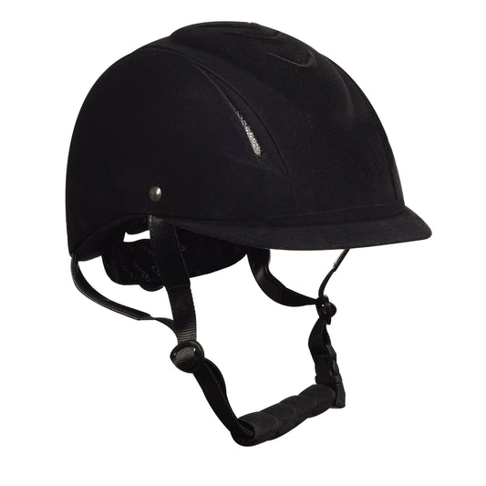 black riding helmet flocked