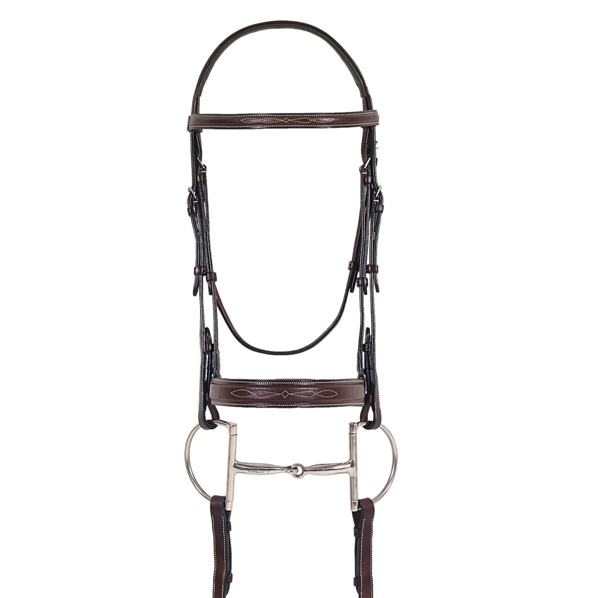 Brown horse bridle with metal bit 