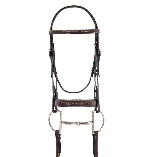 Brown horse bridle with metal bit 