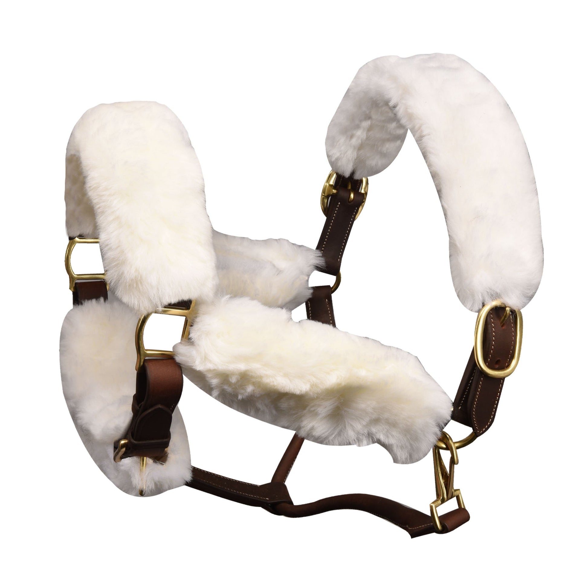 horse bridge with white sherpa padding