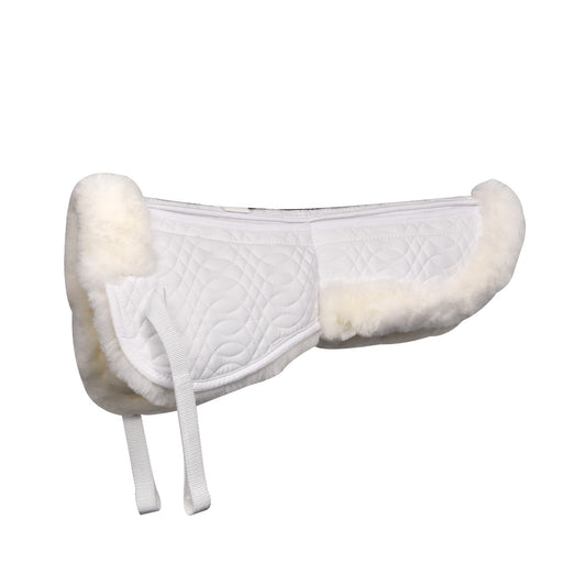 white saddle pad with sheepskin lining