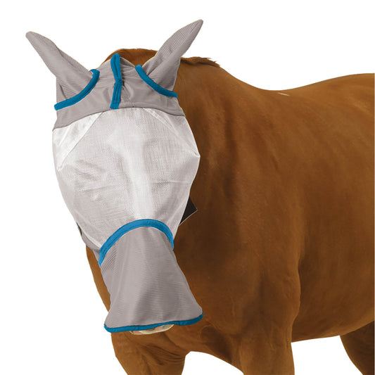 grey and teal fly mask