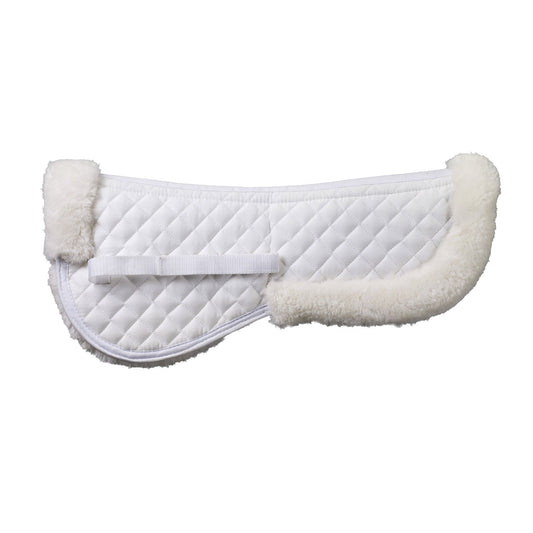 White quilted saddle pad with cream-colored fleece on a white background