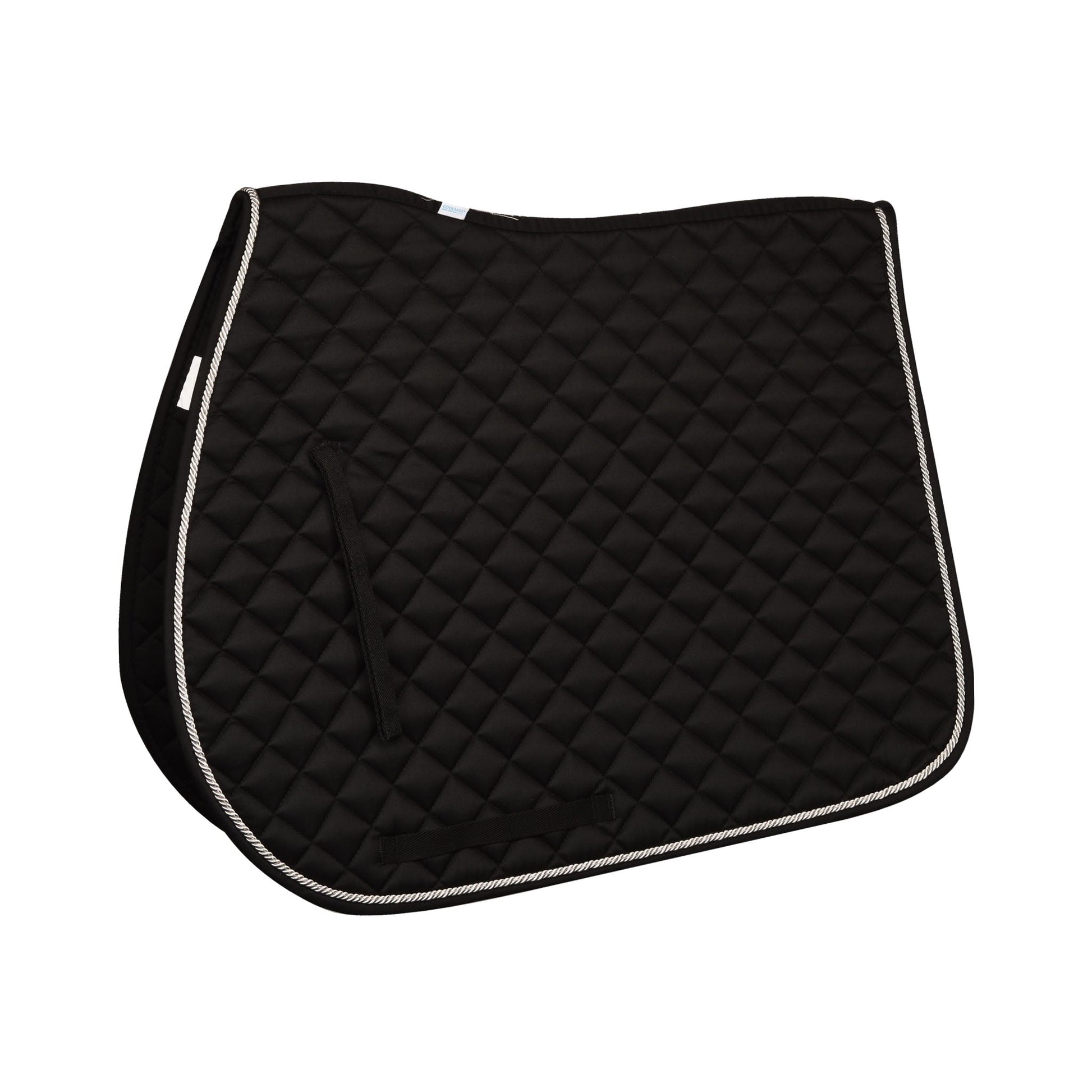 Black quilted saddle pad with white trim