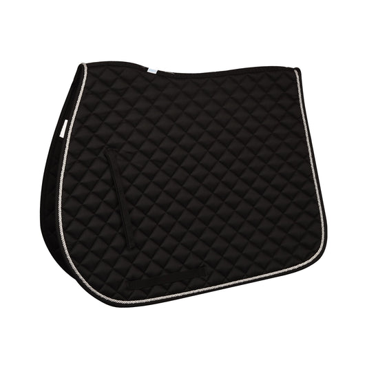 Black quilted saddle pad with white trim