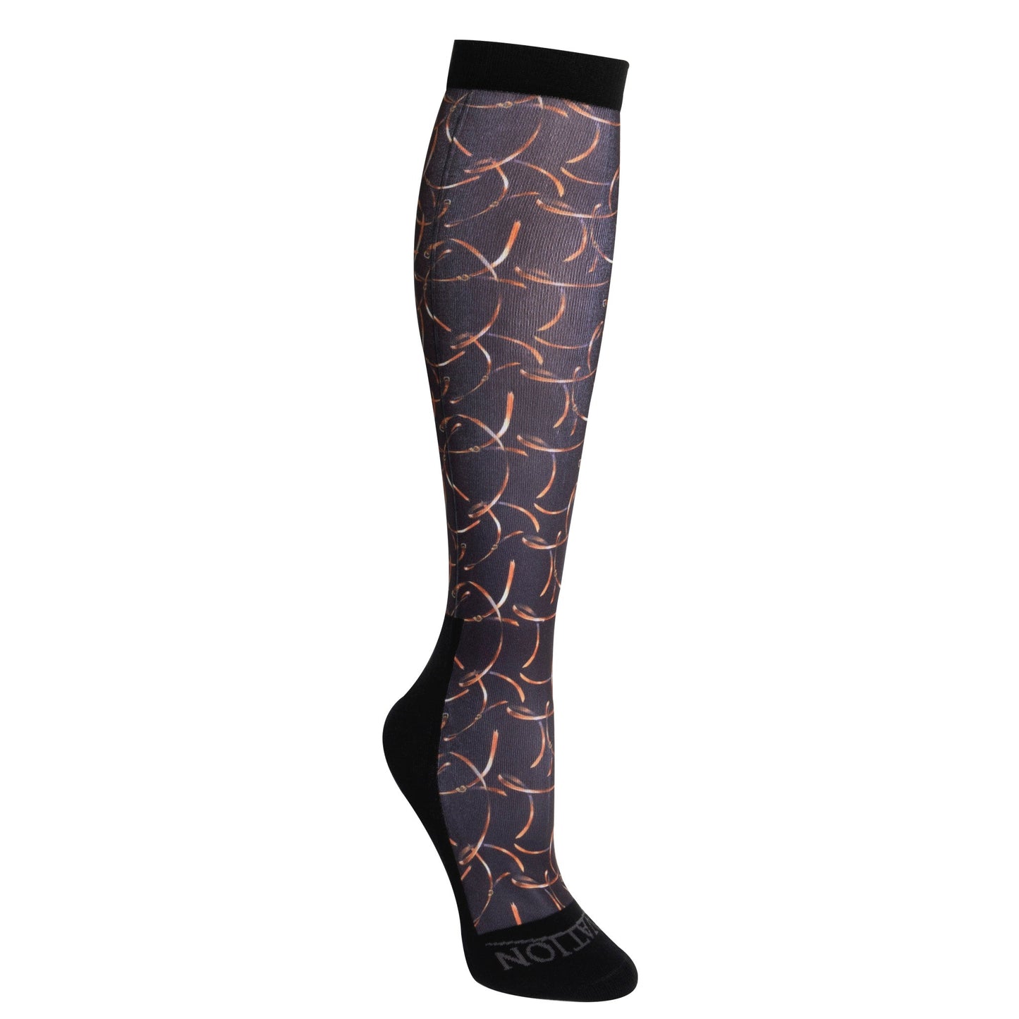 Knee-high sock with pattern on a white background
