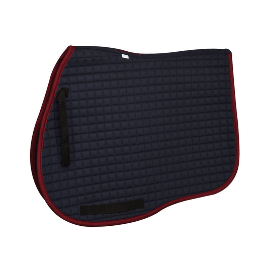 navy saddle pad with burgundy trim