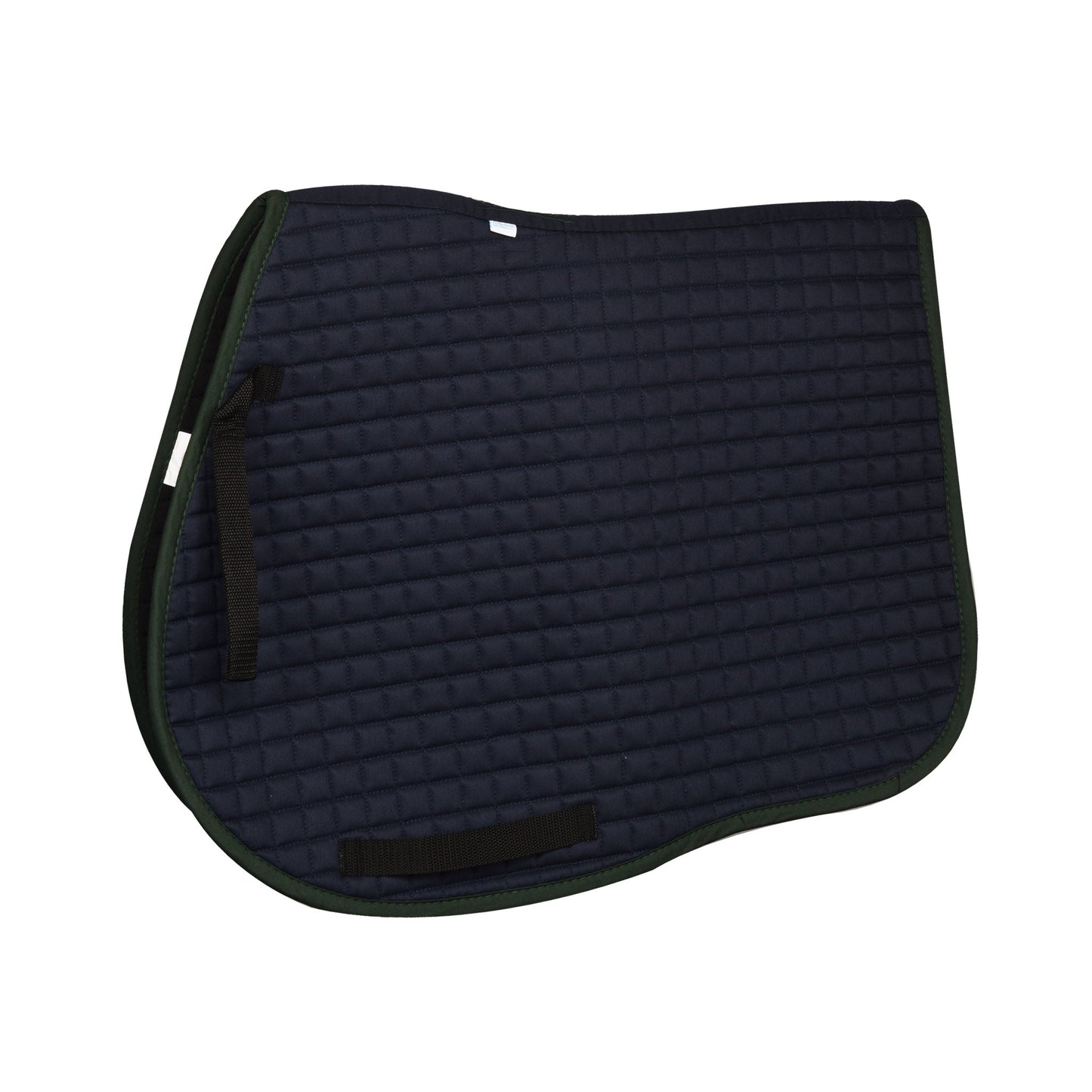 navy blue quilted saddle pad with green trim