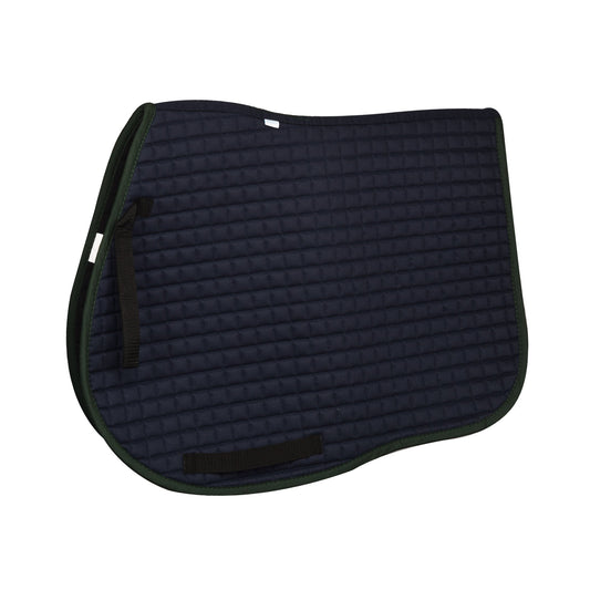 navy blue quilted saddle pad with green trim