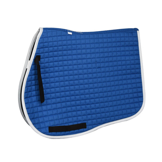 blue quilted saddle pad with light blue trim