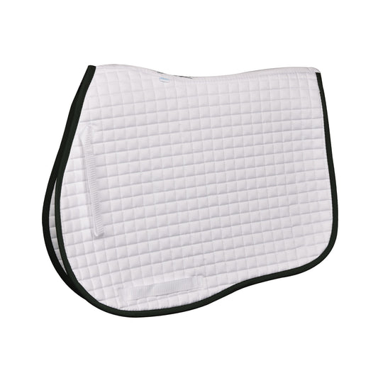 White quilted saddle pad with hunter green trim