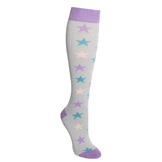 Knee-high sock with star pattern on a white background