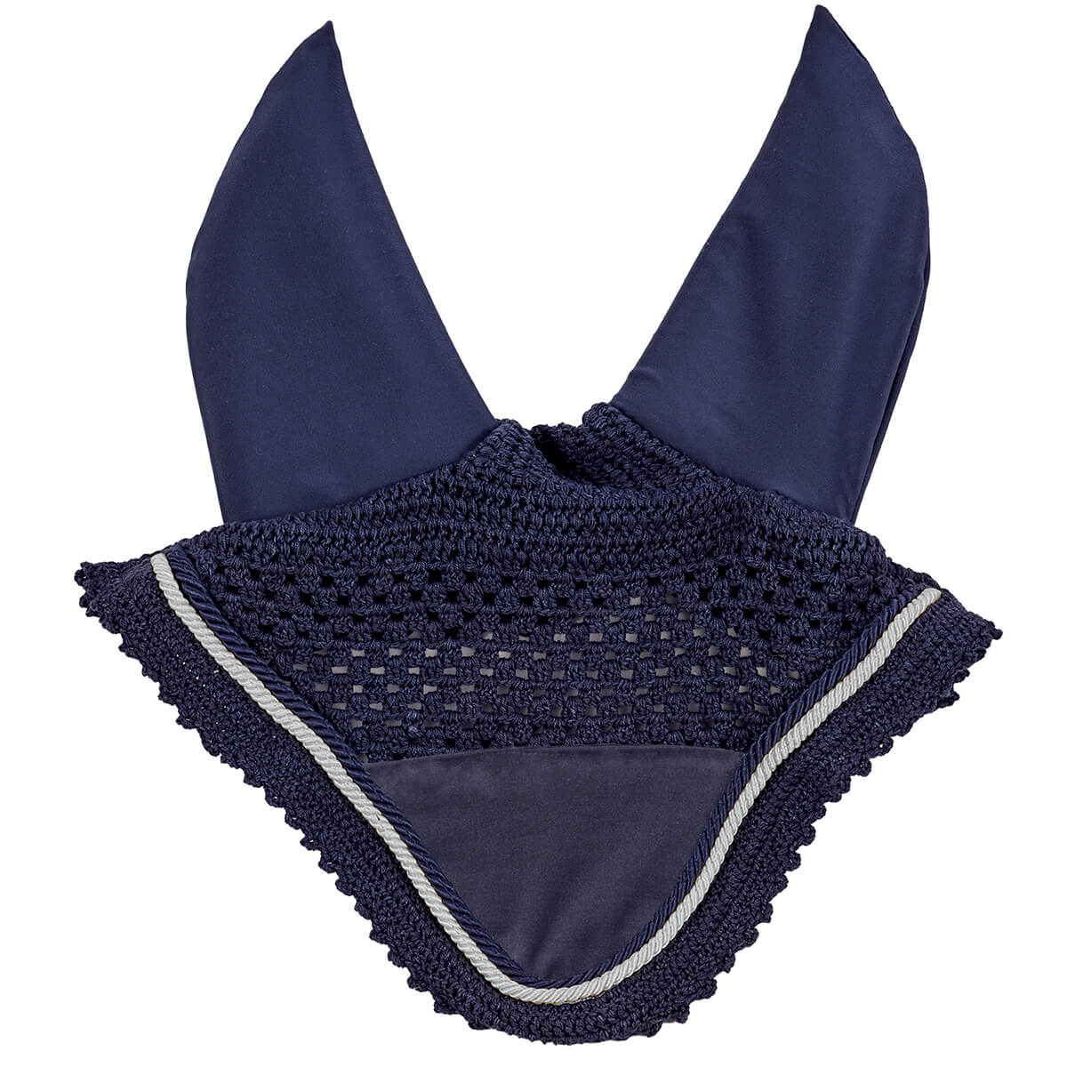navy and silver horse ear bonnet