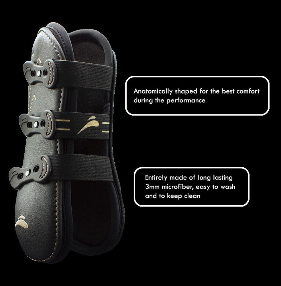 black leather front horse boot