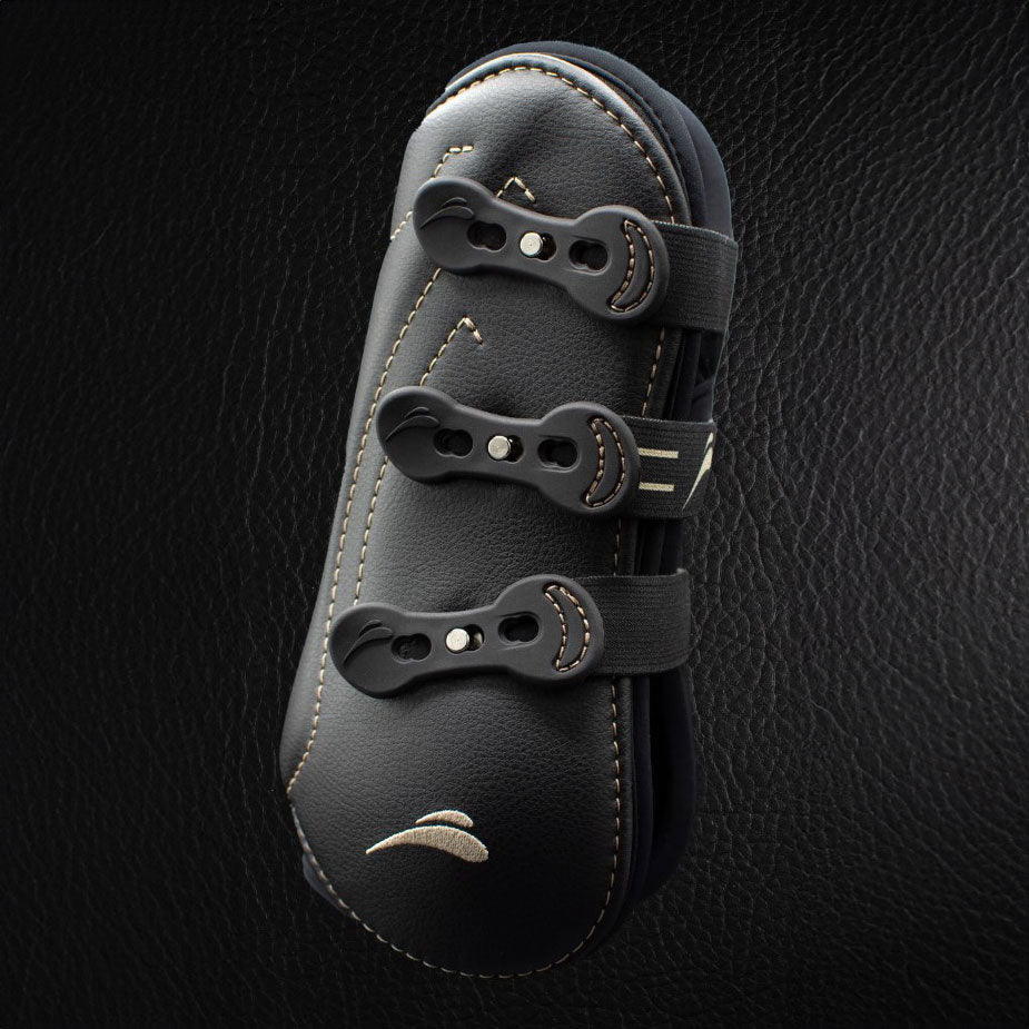 black leather front horse boots