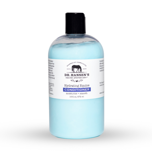 Bottle of Dr. Hansen's Equine Apothecary Hydrating Equine Conditioner on a white background