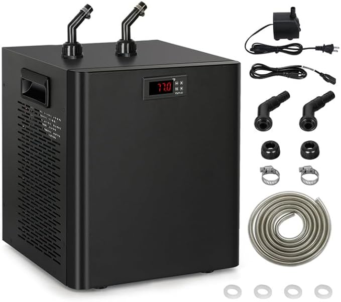 Aquarium Chiller, 1/3HP Aquarium Cooler 79gal Fish Tank Water Chiller with Quiet Compressor for Saltwater/Freshwater Tanks & Hydroponic(Axolotl Coral Jellyfish),300L, Black