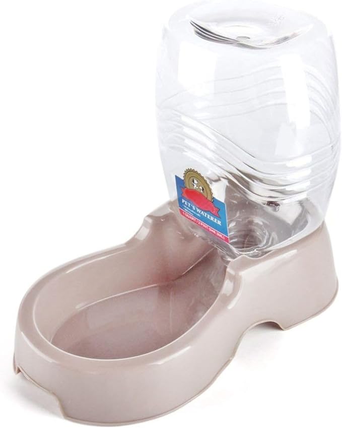 Flexzion Automatic Gravity Pet Waterer for Cat & Dog - Non-Skid & Easy-Clean Auto Replenish Water Dispenser Drinking Bowl (1/4 Gallon/ 900ml), Beige