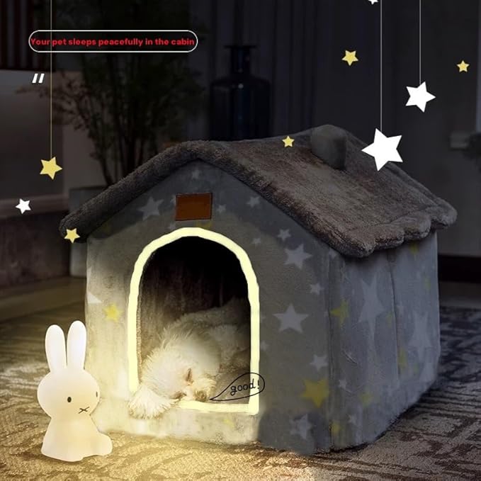 Scnbom Dog House Indoor Puppy Cave Cat Nest Kennel Pet Bed Portable Memory Sponge Foldable Houses with Cushion (Grey, S:Size fits 3.5kg/8lbs (Pets))