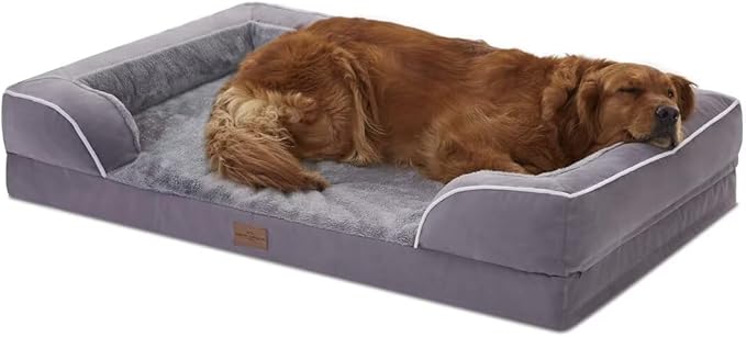 Comfort Expression Waterproof XL Dog Bed Orthopedic Foam Dogs Beds, Extra Large Dogs Bed with Bolster, Washable Dog Sofa Pet Beds with Removable Cover & Non-Slip Bottom(X-Large,Purple)