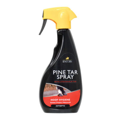 Bottle of Lincoln Pine Tar Spray on a white background