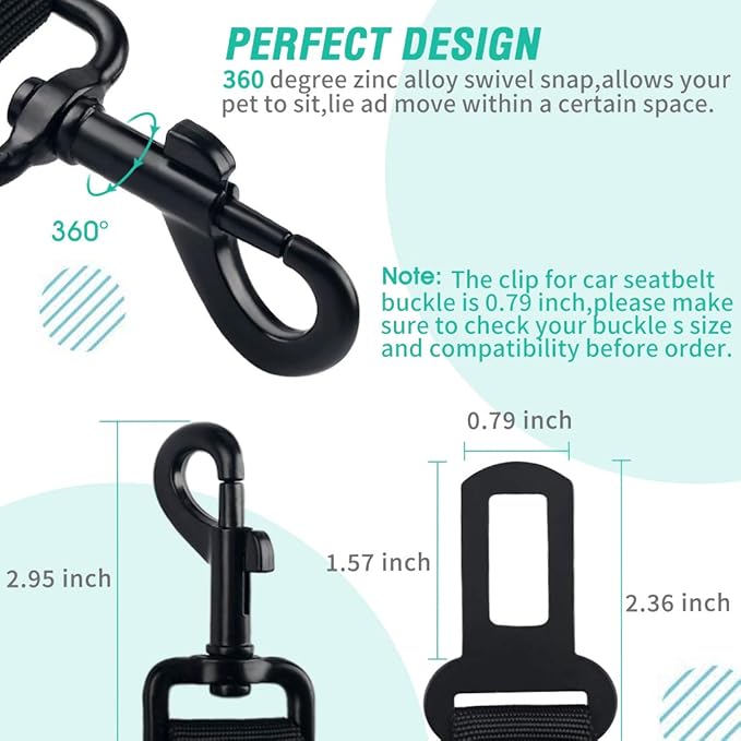 COOYOO Dog Seat Belt,3 Piece Set Retractable Dog Car Harness Adjustable for Vehicle Nylon Pet Safety Heavy Duty & Elastic