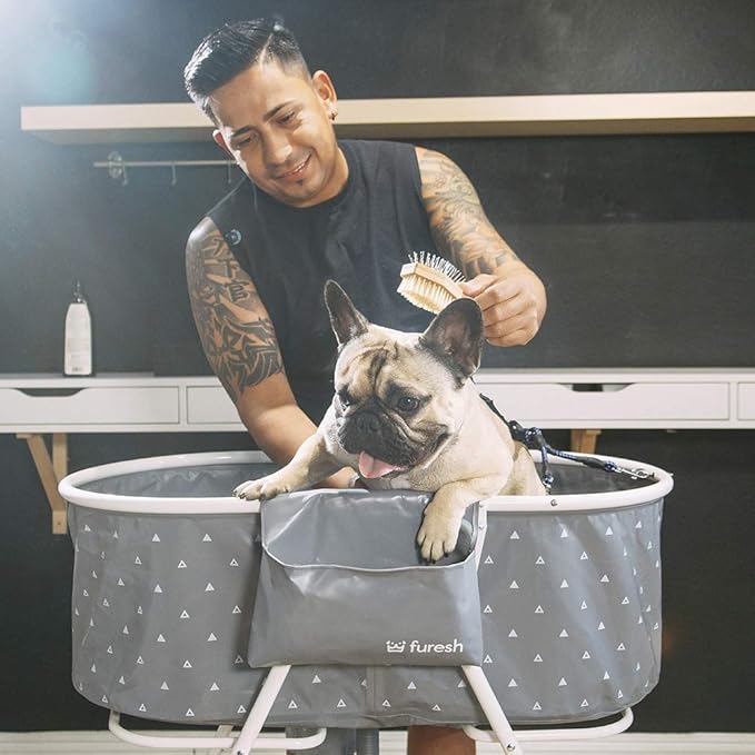 Little Dipper Dog Bath Tub and Wash Station for Bathing Shower and Grooming, Elevated Foldable and Portable, Indoor and Outdoor, for Small and Medium Size Dogs, Cats and Other Pet (Gray)
