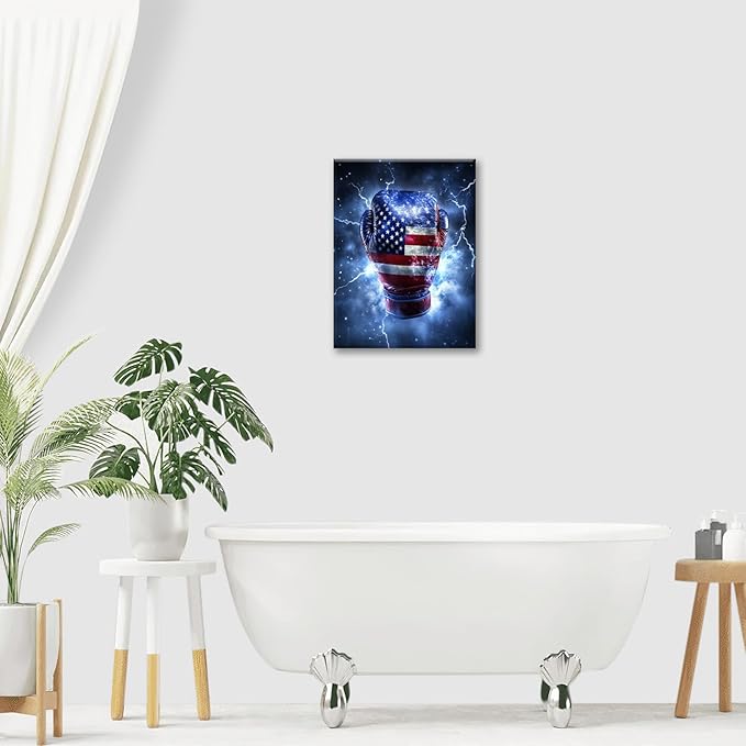 Sports Boxing Wall Art Canvas American Flag Wall Decor Prints Framed Painting Gym Pictures Gifts Artwork for Bathroom Living Dining Room 12"x16"