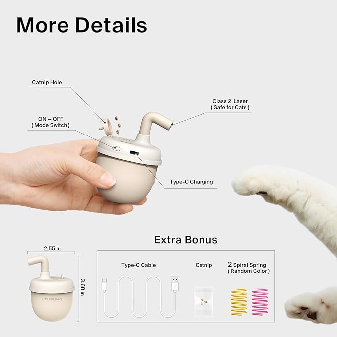 Cat Laser Toys, Automatic Cat Laser Toy Tumbler Design, Rechargeable Cat Laser Pointer 360°Irregular Rotation, 3 Modes Interactive Cat Toy for Indoor Cats of All Ages and Sizes (Beige)