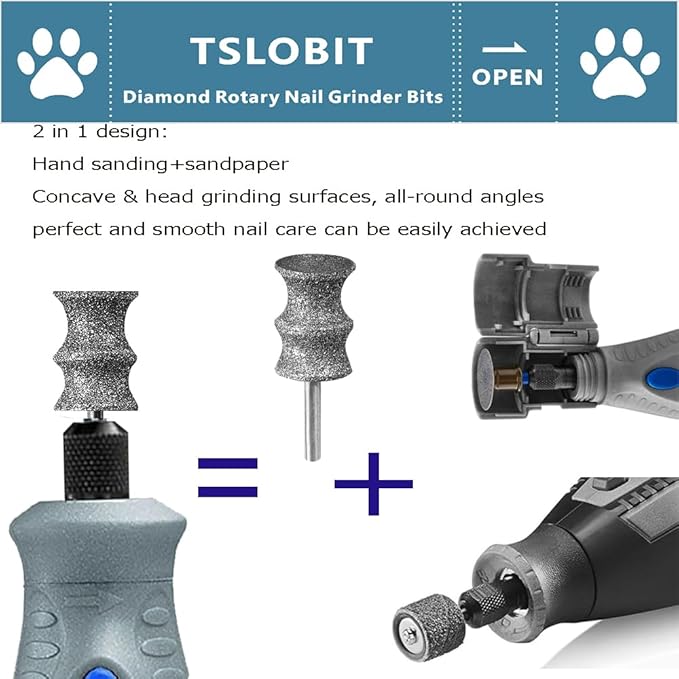 Diamond Dog Nail Grinder Bits Attachment,1/8'' Pet Nail Grinder Wheel for Dremel Dog Nail Grinder, Diamond Rotory Bit for Dogs&Pets Nail Care（Large B）