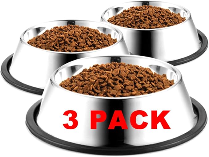 Stainless Steel Dog Bowls, 3.5 Cup/28oz Cat Bowl Water and Food with Rubber Base, Pet Bowls for Large Dogs, 3Pack