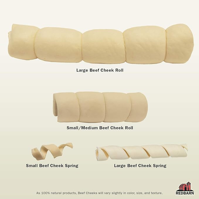 Redbarn Pet Products All-Natural Beef Cheek Rolls for Dogs, Grain-Free Cow Cheeks, Naturally Rich in Collagen, Available in Chicken & Carrot Glaze or Uncoated (Original, Small/Medium (Pack of 25))